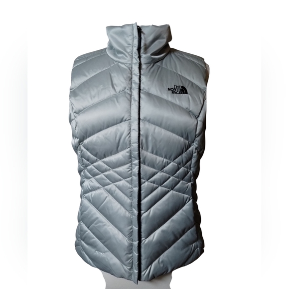 The North Face Aconcagua 550 Down Puffer Vest Women Medium Silver Quilted - Picture 1 of 6